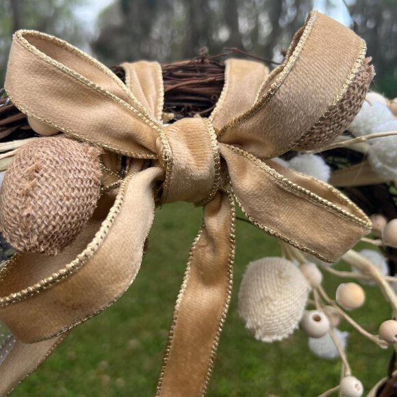 Spring Burlap Eggs Glitter Mushroom Earth Tones Wreath Home Decoration - Picture 8 of 10